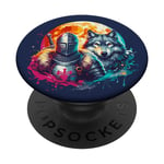 Medieval Knight, Wolf, and Moon Fantasy PopSockets Swappable PopGrip