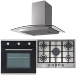 SIA 60cm Black Fan Oven, 70cm Stainless Steel 5 Burner Gas Hob And Curved Hood