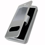 Silverfodral till HTC Desire 20 Pro Extra Slim X2 Kvalitets ekoläderfönster magnetisk stängning och synliga sömmar