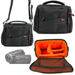 DURAGADGET Black & Orange Water-Resistant Carry Bag - Compatible with Sony HDR-PJ620 Handycam | HDR-PJ410 Handycam & HDR-CX405 Handycam