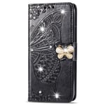 Nokia G20 Case, Nokia G10 Case Butterfly Glitter Diamonds Shockproof PU Leather Wallet Flip Case with TPU Bumper Stand Card Slots Magnetic Protective Skin for Nokia G20/G10 Phone Cover, Black