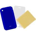 iPhone 3-kit med silikonskal, skärmskydd och putsduk, blå