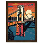 Artery8 Clifton Suspension Bridge Sunset Modern Pop Art Artwork Framed Wall Art Print A4