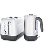 Breville Edge Stainless Steel Kettle & Toaster Set | 1.7 Litre, 3KW Electric Kettle with Still-Hot Illumination & 2-Slice High-Lift Toaster with Deep Slots | Brushed Stainless Steel (Silver)