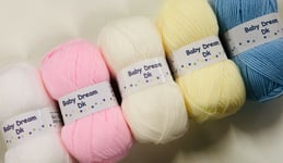 5 X 100g Baby Wool, Soft Dk Double Knitting Yarn, Baby Dream From Woolcraft
