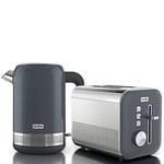 Breville Grey Kettle & Toaster Set | High Gloss Collection | with 1.7L Fast-Boil 3KW Kettle and 2-Slice Toaster featuring High Lift | Grey & Stainless Steel [VKT154 + VTT968]