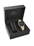 Armani Exchange Black Dial Gold Stainless Steel Mens Watch and Matching Wristwear Gift Set, One Colour, Men
