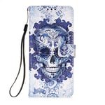 Samsung A20e Phone Case Leather, Shockproof Full Protection Book Design Wallet Flip Folio Cover With [Magnetic Closure] and [Kickstand] Smartphone Case for Samsung Galaxy A20e, Blue Skull