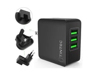 Tintec USB Charger Plug, Universal USB Plug UK/US/EU 3 Ports Rapid 24W/5V 4.8A AC Power Adapter Charger with Fast Charging for Apple iPad, iPhone, Samsung