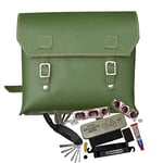 Bike Repair Set: Large Leather Bag, Multi-tool, Puncture Repair Kit MADE IN UK Green