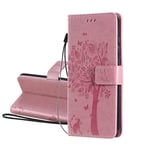 HAOYE Case for OPPO Find X2 Lite, Pretty Retro Embossed Leaves Pattern Design Leather Wallet Flip Cover, OPPO Find X2 Lite Case [Card Slots] [Magnetic Closure] [Kickstand], Pink