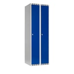 Klädskåp SMG 2x300 mm rakt tak och blå dörr med klinka för hänglås