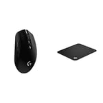 Logitech G305 Souris Gaming sans fil - capteur HERO - Paquet EU - Noir & SteelSeries QcK - Tapis de souris Gaming - 320mm x 270mm x 2mm - Tissu - Base en gomme - Noir