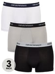 Emporio Armani Bodywear 3 Pack Emporio Waistband Stretch Cotton Trunks - Multi, Black/Grey/White, Size S, Men