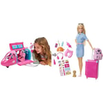 Barbie Avion de Rêve pour Poupées, avec Mobilier Et Plus de 15 Accessoires Inclus Voyage - Coffret avec Poupée et Chien - Valise, Caisse de Transport, Tenue et Autocollants