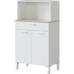 Buffet meuble cuisine 2 portes + tiroir coloris blanc artic / chêne canadien - Hauteur 126 cm x Longueur 72 cm x Profondeur 40 cm