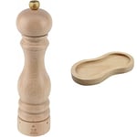 Peugeot - Paris u'Select Manual Pepper Mill - Adjustable Grinder - Beechwood, Natural, 22 cm & T&G 12683 Hevea Double Mill Rest/Work Surface and Dining Table Protector, 16 x 9 x 1.5 cm