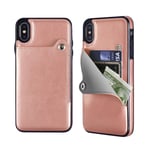 UEEBAI Case for iPhone XS Max, Luxury PU Leather Case Ultra Slim Soft TPU case [Card Slots] Safty Magnetic Snap Stand Function Durable Shockproof Back Wallet Cover for iPhone XS Max - Rose Gold