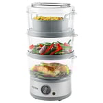 Petra Cuiseur à Vapeur 3 niveaux 500W, Grande capacité 7.5L, 3 paniers, 1 panier cuiseur de riz, Minuteur 60 Minutes, Sans BPA pour cuisson, légumes, poissons, Design rangement compact, Garantie 3 ans