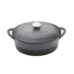 Denby - Halo Black Cast Iron Casserole Dish - Dutch Oven, Oven Safe Pot, Enamelled - 28cm, 4.25L Capacity - Oval