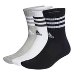 adidas 3-Stripes Cushioned Crew Socks 3 Pairs Chaussettes Unisex Kids, Medium Grey Heather/White/Black/White, L