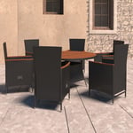 vidaXL udendørs spisebordssæt 7 dele med hynder polyrattan sort