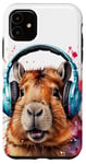 iPhone 11 Capybara Headphones Capy Colorful Animal Art Print Graphic Case