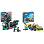 LEGO City Race Car and Car Carrier Truck Toy, Vehicle and Transporter Building Set & City Electric Sports Car Toy for 5 Plus Years Old Boys and Girls, Race Car