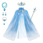 Kappa Set 7 Delar Flickor Prinsessa Kappa Med Tiara Krona, Trollstav För Små Flickor Klänning Upp Blå