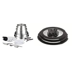 Tefal Ingenio Preference ON Pots & Pans Set, 15 Pieces, Stackable, Removable Handle, Space Saving, L9749532 & Ingenio L9931012 3 Piece Glass lids, 16-cm, 18-cm, 20-cm, Black