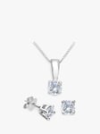 Mogul 18ct White Gold Brilliant Cut Diamond Solitaire Stud Earrings and Pendant Necklace Jewellery Set, 0.50ct