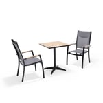 Lifestyle Garden Panama cafésæt Sort/grå/træ-look 2 stablestole & bord 63x63 cm
