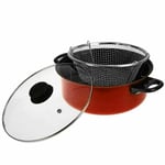 Non Stick Chip Pan Deep Fat Fryer Cooking Pot Frying Basket With Lid UK
