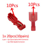 Red 20pcs Connecteurs de fils électriques rapides t-tap, 20/40 pièces, bornes de fil de verrouillage à épissure instantanée, jeu d'outils à main à sertir ""Nipseyteko