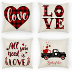 Set of 4 Happy Valentine's Day Cushion Covers, Romantic Truck Sweet heart Love Quotes Throw Pillow Covers Pillowcase for Sofa Bed Couch Chair Cushions,18 x 18 Inch
