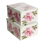 Collection Peonie Pivoines Boite de Rangement avec Couvercle, Boite en carton, Rangement Vetement, Rangement Chambre, Bureau, Organisateur Tiroir, Boite Cadeau, Lot de 2 boites LARGE