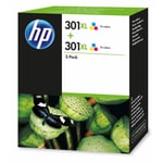 2x Original HP 301XL Colour Ink Cartridges For OfficeJet 2624 Inkjet Printer