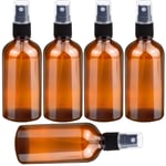 XIAOXIAO 5pcs Spray bottles Made of Brown Glass, 100ml Amber Glass Bottles with Black Atomiser Sprays, Refillable, Empty Spray Fine Mist Bottle, Atomiser, Liquid Container, Travel Bottle