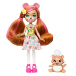 Enchantimals Biloxi Ours et Trail figurine et poupée avec jupe amovible et accessoires, cadeau pour enfants, HTP81