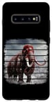 Galaxy S10+ Retro black and red woolly mammoth on snow, clouds, art. Case