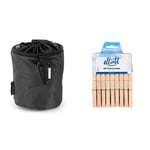 Brabantia - Premium Peg Bag - with Closing Cord - Durable and Weather Resistant - Storage for up to 150 Pegs - Rotary Dryer - Black - 28 x 18 x 17.5 cm & 36 Hardwood Clothes Pegs