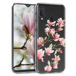 kwmobile Clear Case Compatible with Samsung Galaxy A20e - Phone Case Soft TPU Cover - Magnolias Pink/White/Transparent