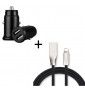 Pack Chargeur Lightning pour IPHONE SE 2020 (Cable Fast Charge + Mini Double Prise Allume Cigare USB) - NOIR