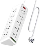 10 Way Extension Lead with USB Slots, 10 Gang Power Strip with 6USB1 Type C + 5