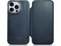 Icarer Ce Oil Wax Premium Läder Folio Fodral Iphone 14 Pro Max Läderfodral Med Magnetisk Flik Magsafe Blå (Aki14220708-Bu)