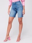 V by Very Mid Thigh Denim Shorts, Mid Wash, Size 8, Women