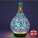 3D Glass Firework Colorful Diffuser LED Aromatherapy Essential Oil Humidifier UK