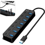 USB 3.0-hubb, Multi 7-ports USB-strömskena med oberoende strömbrytare, Drivs USB 3.0-hubb, Flera USB-portar för PC, Laptop