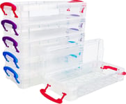 Belle Vous Plastic Pencil Storage Box (6 Pack) - Assorted Colour Stackable Boxes
