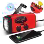 Vevradio med Solceller, Ficklampa och 2000mAh Powerbank SOS Nödsituation - Röd_qudddd